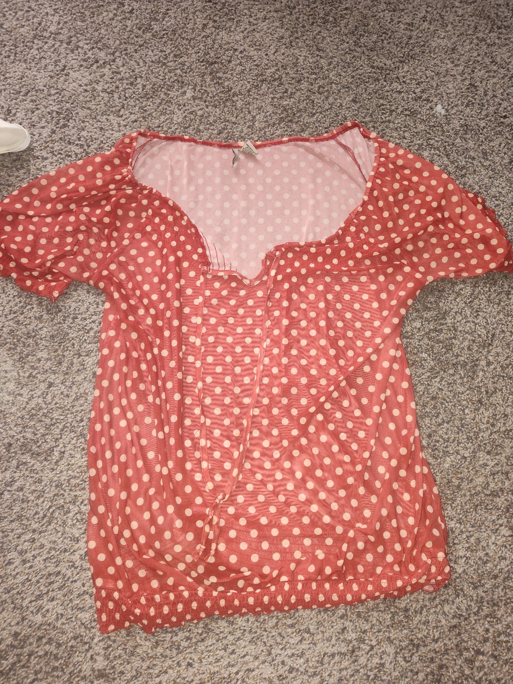 Polka Dot Puff Sleeve Women's Top - Red